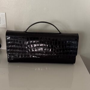 Elegant dark brown Crocodile-Embossed Clutch